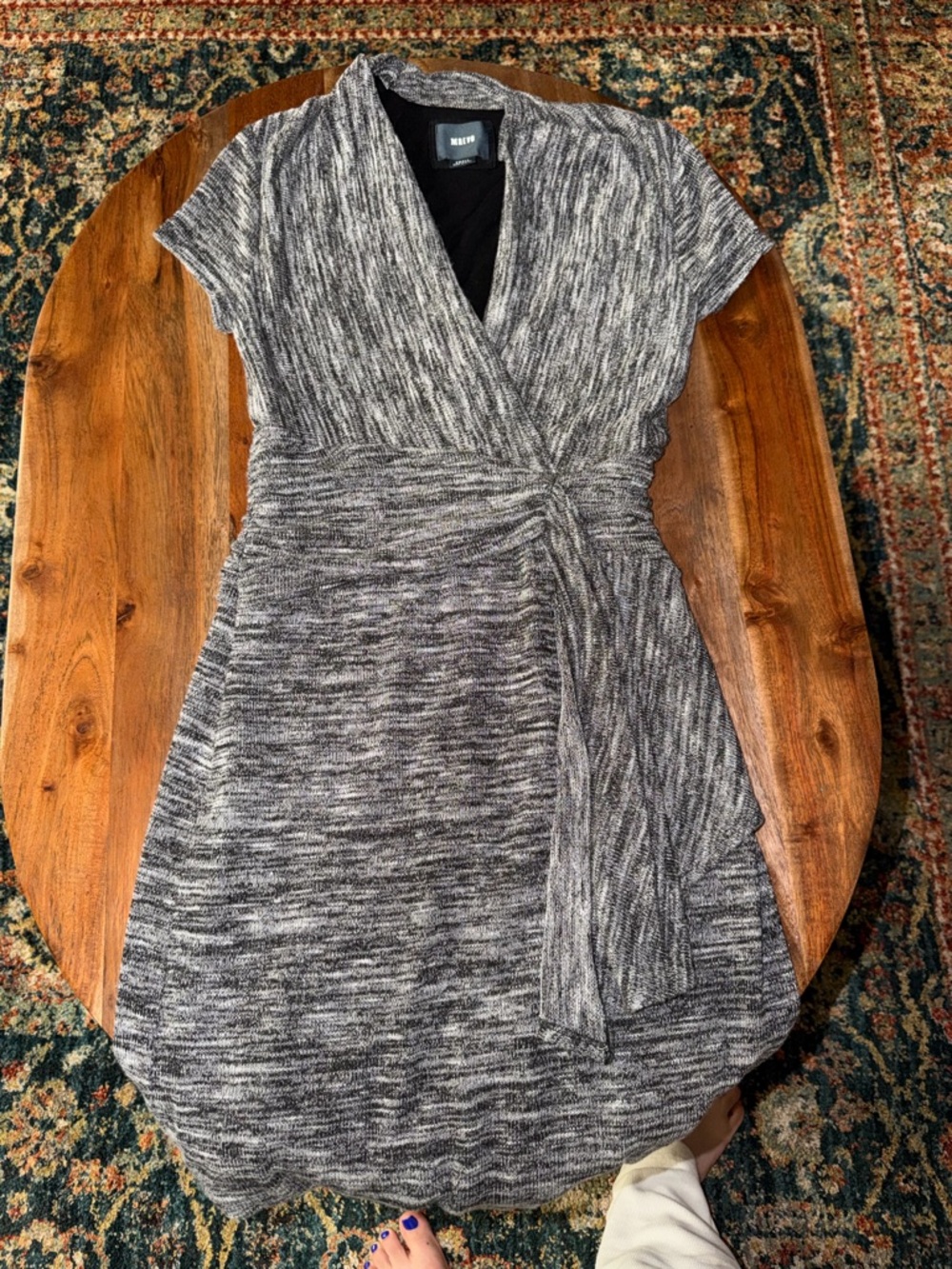 Maeve Gray Marled Knit Wrap Midi Dress